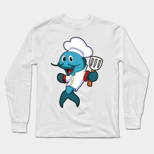 Fish as Cook with Cooking apron & Spatula Long Sleeve T-Shirt